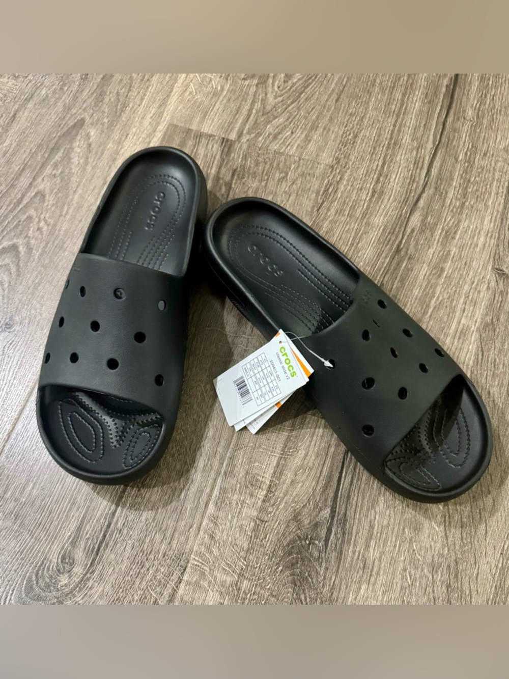 New Men’s Size 15 Saturday Slider CROCS Black Sandals with Perforated Upper